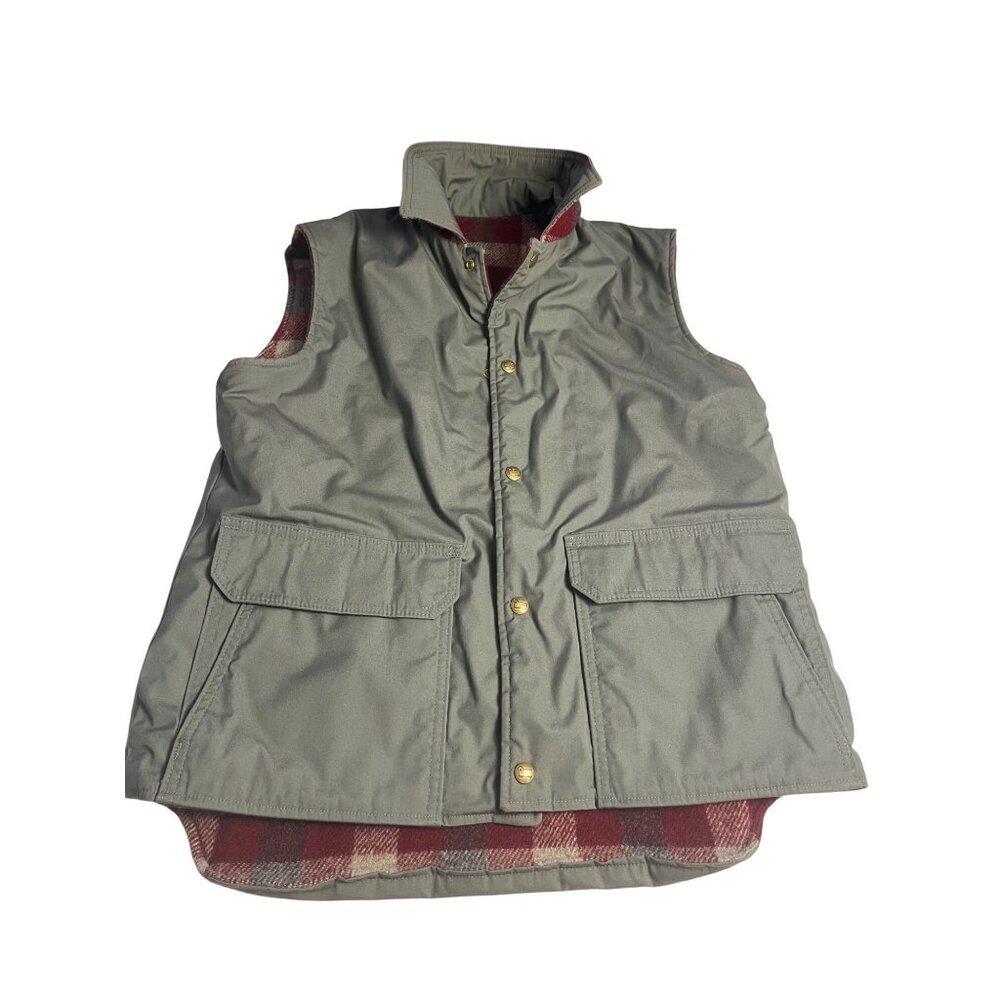 Vintage 70’s  Woolrich Reversible Red Plaid Flannel & Gray Vest  M wool blend